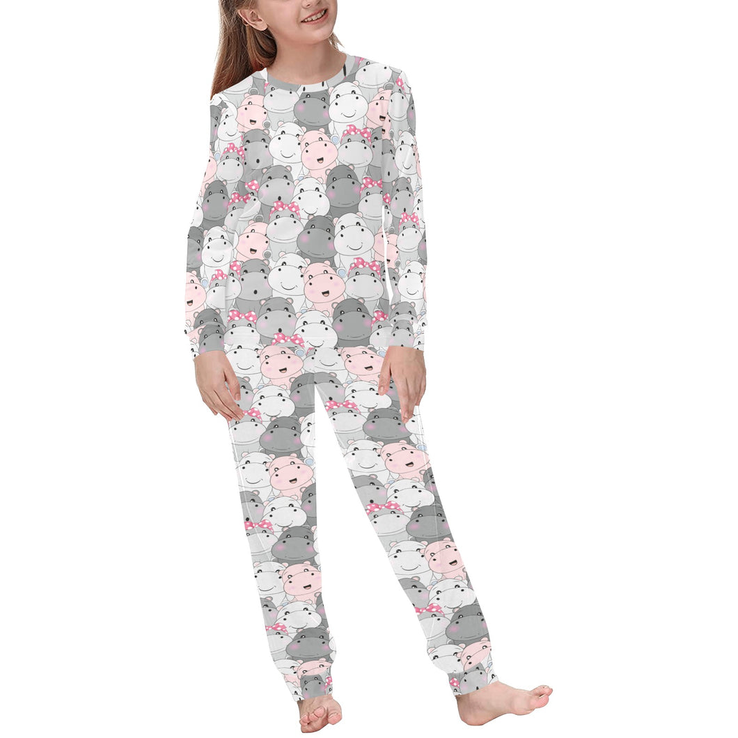 Hippopotamus Pattern Print Design 03 Kids' Boys' Girls' All Over Print Pajama Set