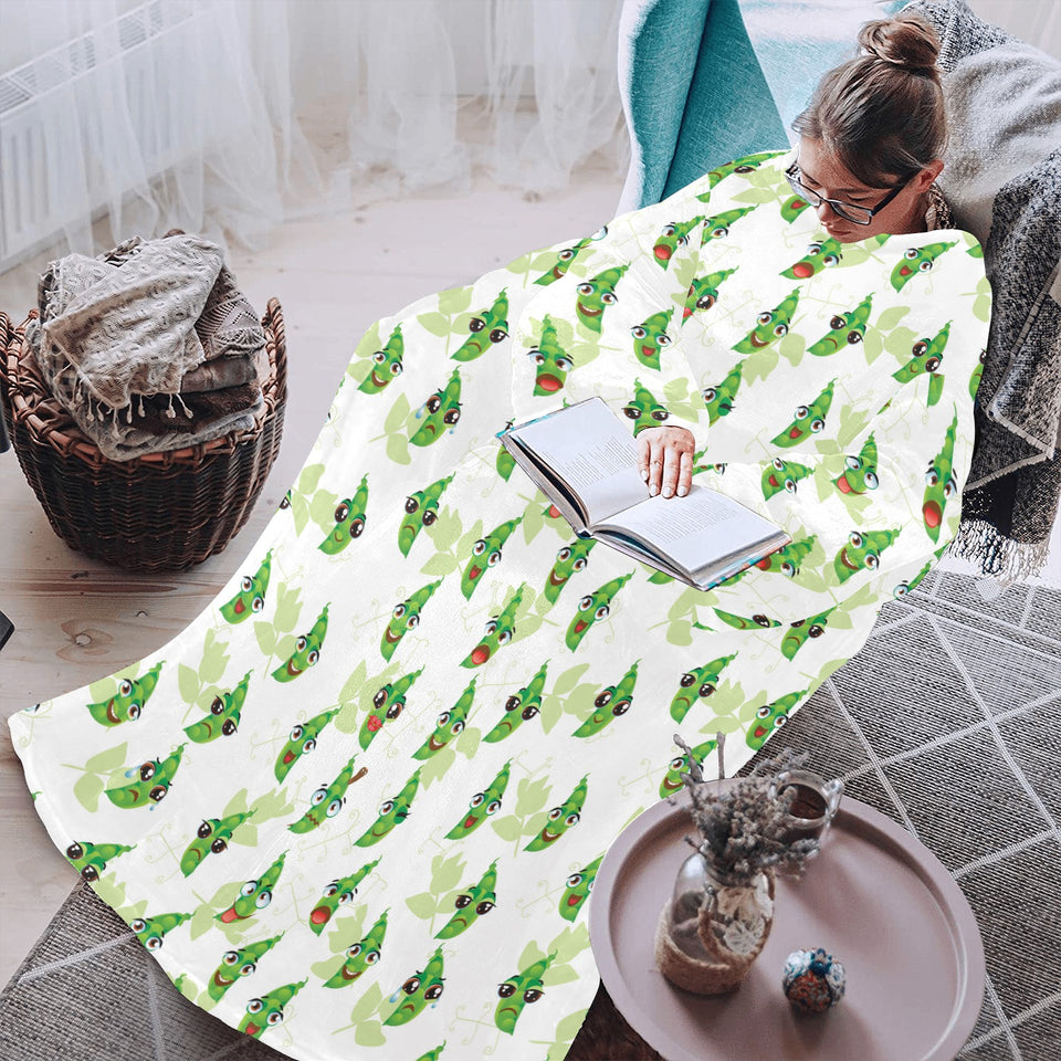 Green Peas Pattern Print Design 04 Blanket Robe with Sleeves