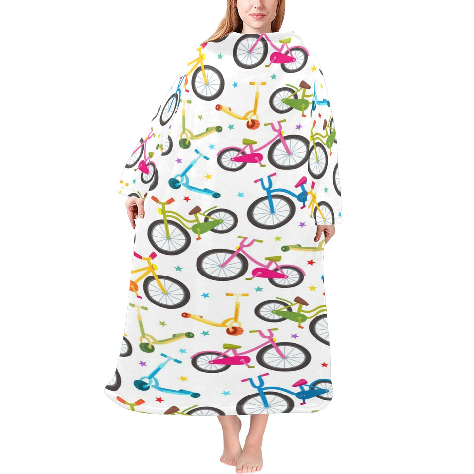 Bicycle Pattern Print Design 02 Blanket Robe with Sleeves