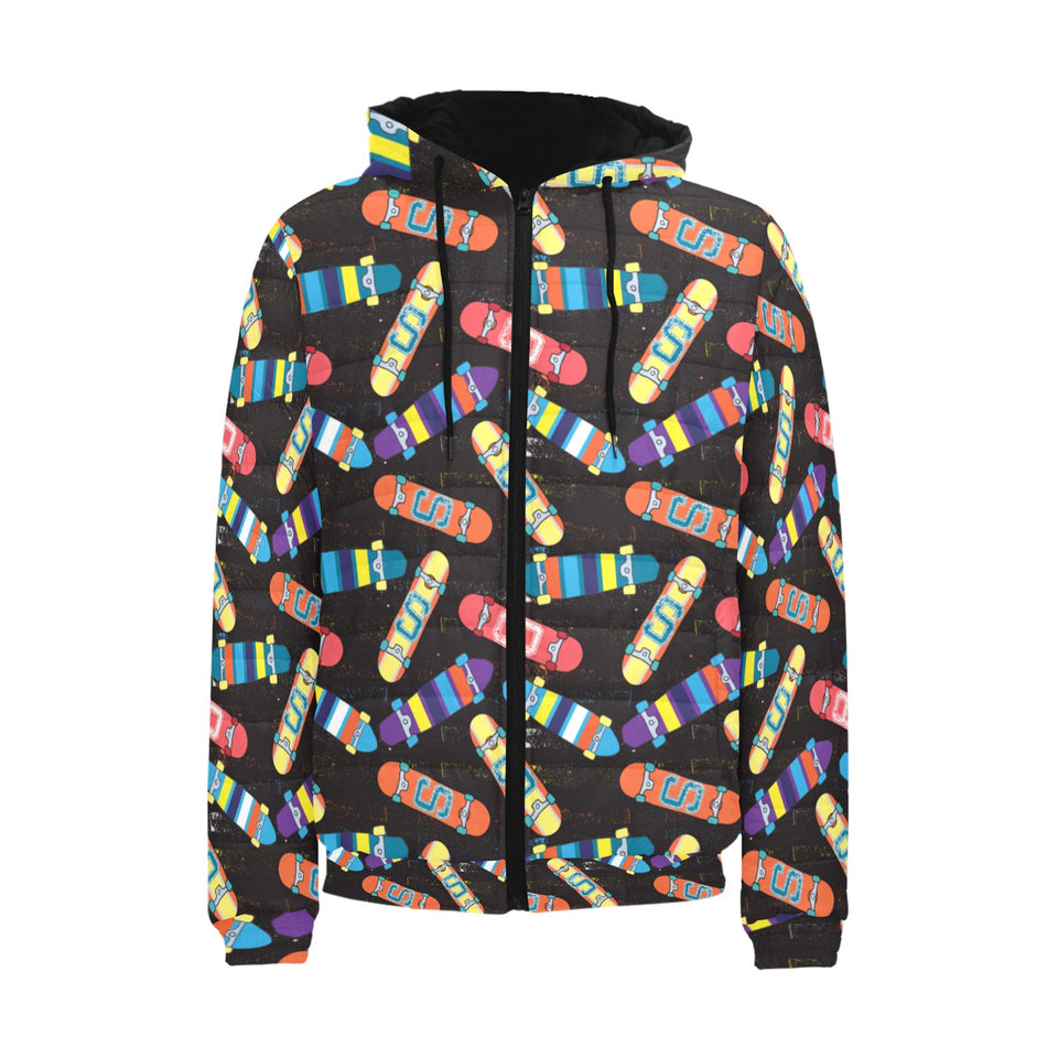 Skate Board Pattern Print Design 02 Men's Padded Hooded Jacket(ModelH42)