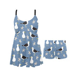 Seagull Pattern Print Design 01 Chest Sexy Pleated Two Piece Swim Dress