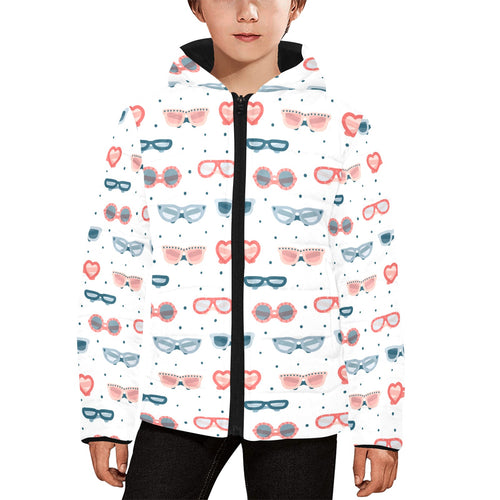 Sun Glasses Pattern Print Design 02 Kids' Boys' Girls' Padded Hooded Jacket