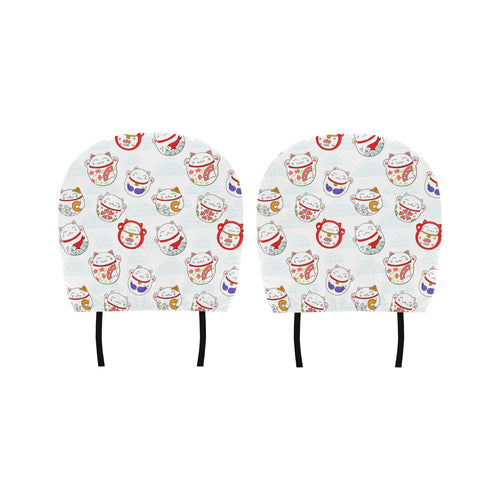 Meneki Neko Lucky Cat Pattern Car Headrest Cover