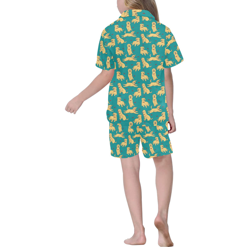 Golden Retriever Pattern Print Design 05 Kids' Boys' Girls' V-Neck Short Pajama Set