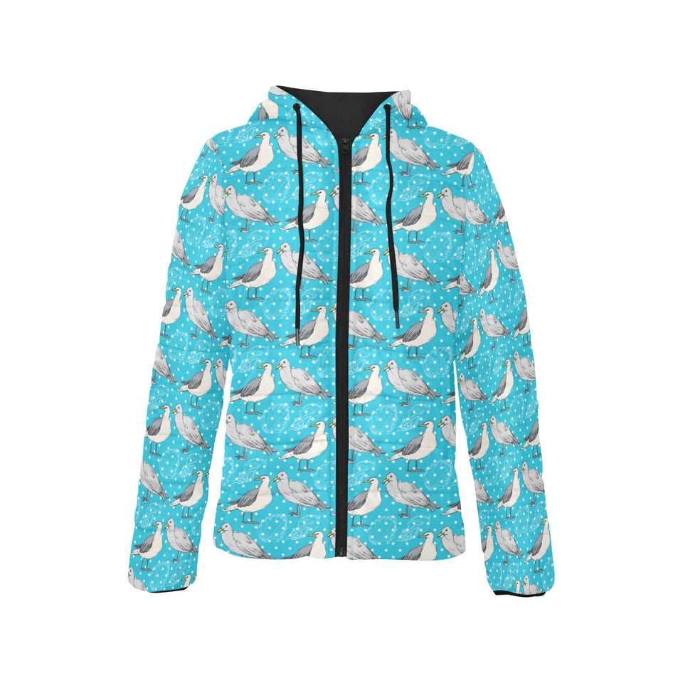 Seagull Pattern Print Design 02 Women's Padded Hooded Jacket