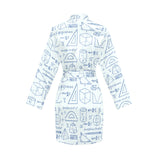 Math Pattern Print Design 03 Women's Long Sleeve Belted Night Robe