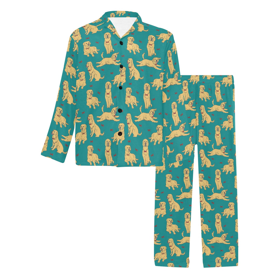 Golden Retriever Pattern Print Design 05 Men's Long Pajama Set