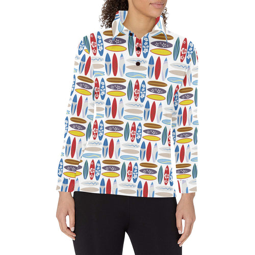 Surfboard Pattern Print Design 02 Women's Long Sleeve Polo Shirt