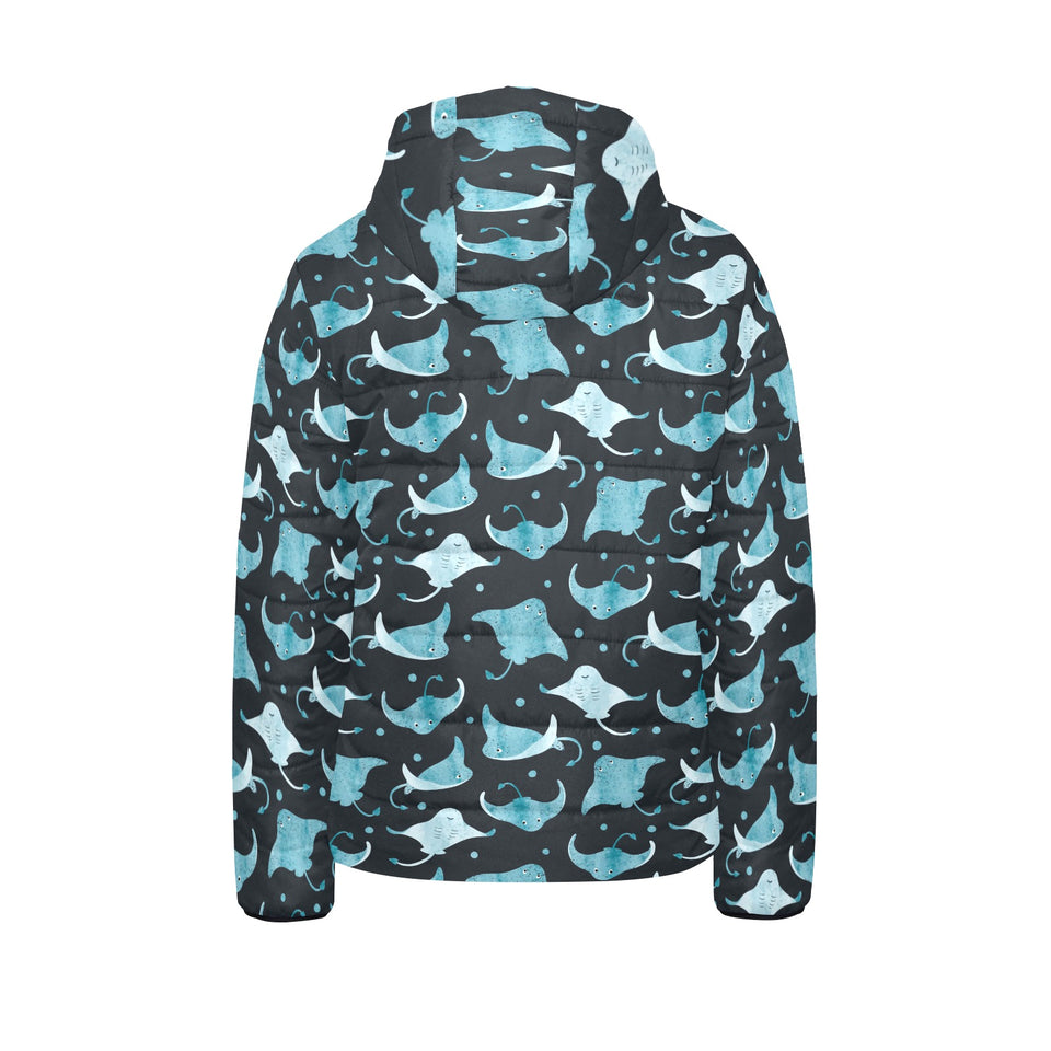 Stingray Pattern Print Design 04 Kids' Boys' Girls' Padded Hooded Jacket