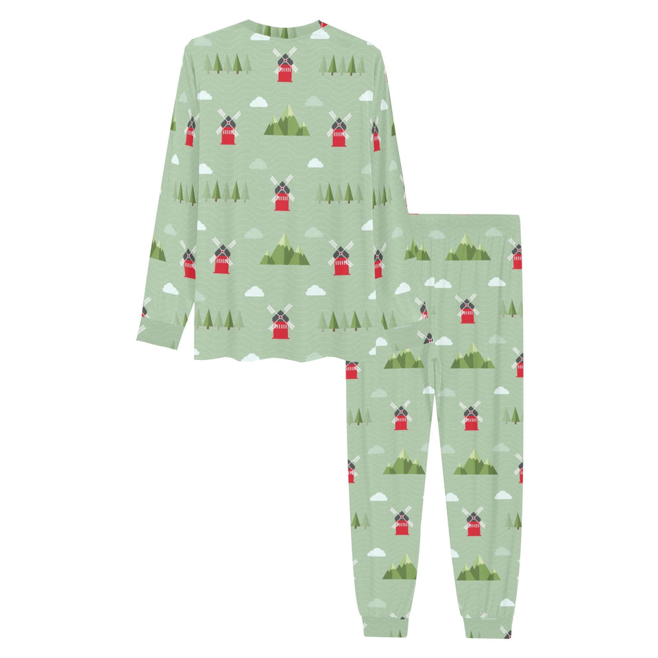 Windmill Green Pattern Men's All Over Print Pajama