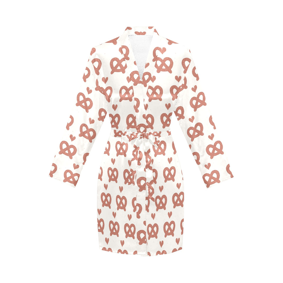 Pretzels Pattern Print Design 01 Women's Long Sleeve Belted Night Robe