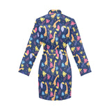 Giraffe Pattern Print Design 04 Women's Long Sleeve Belted Night Robe