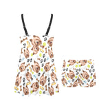 Yorkshire Terrier Pattern Print Design 05 Chest Sexy Pleated Two Piece Swim Dress