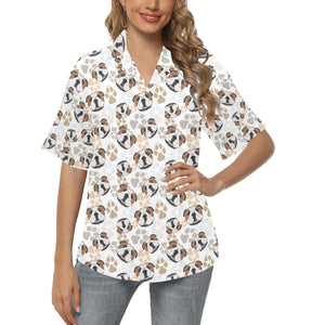 English Bulldog Pattern Print Design 01 Women's All Over Print Hawaiian Shirt