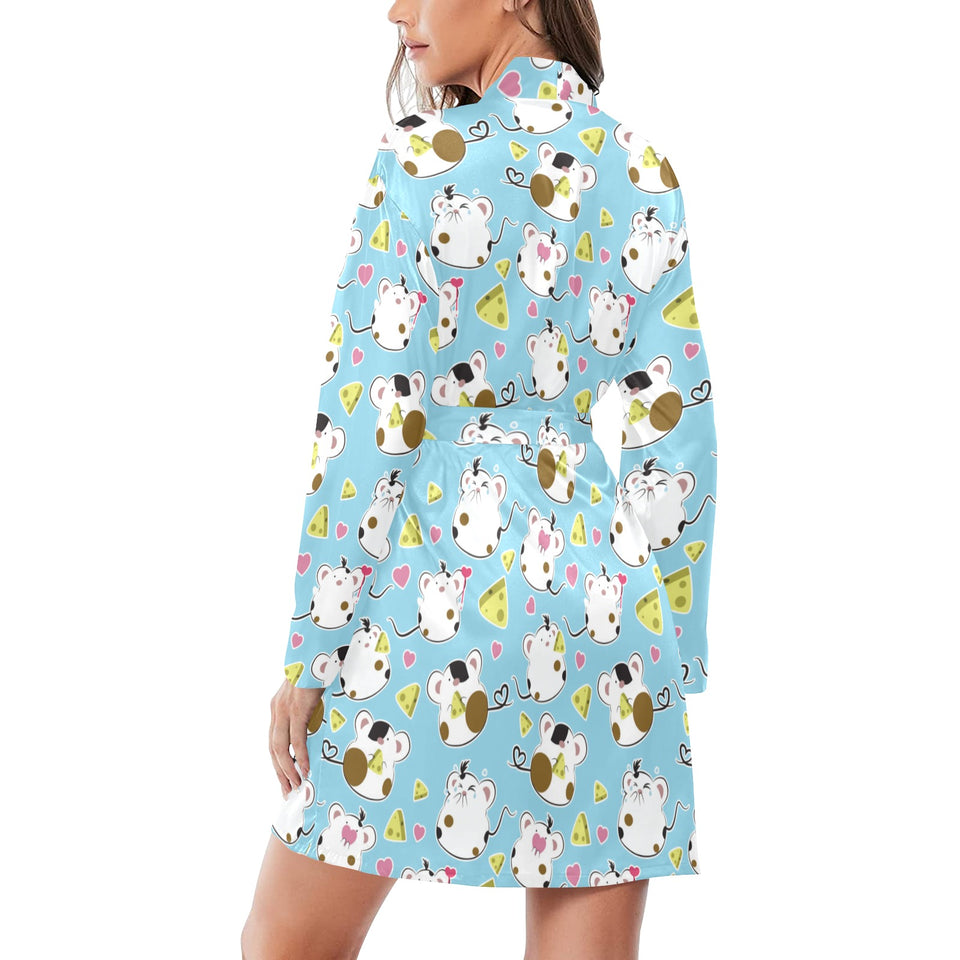 Guinea Pig Pattern Print Design 03 Women's Long Sleeve Belted Night Robe