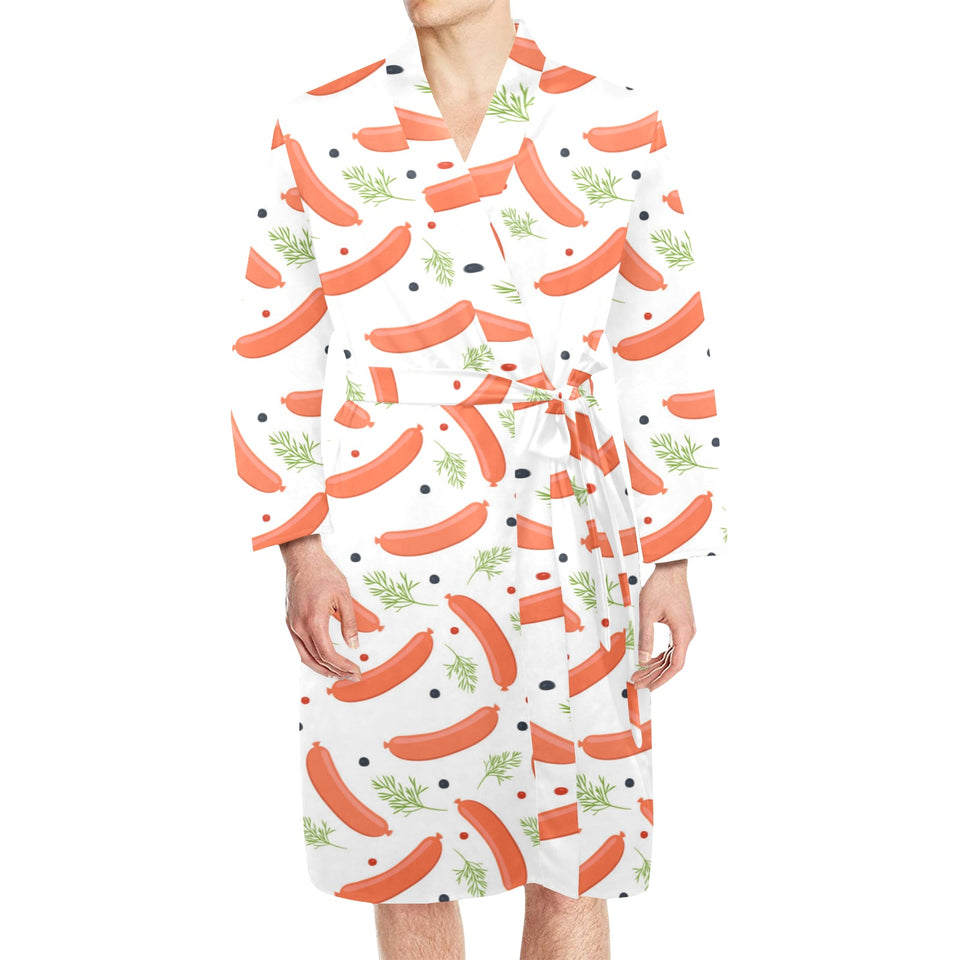 Sausage Pattern Print Design 03 Men's Long Sleeve Belted Night Robe