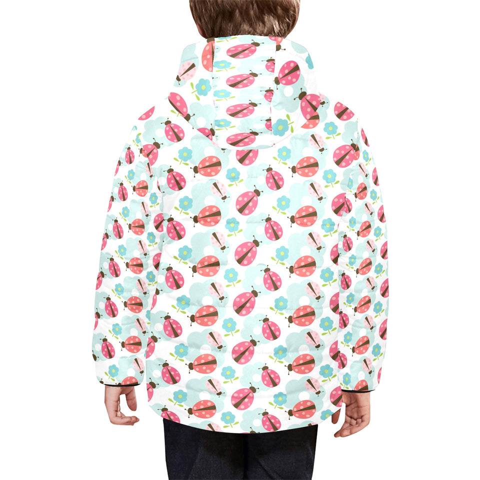 Ladybug Pattern Print Design 03 Kids' Boys' Girls' Padded Hooded Jacket