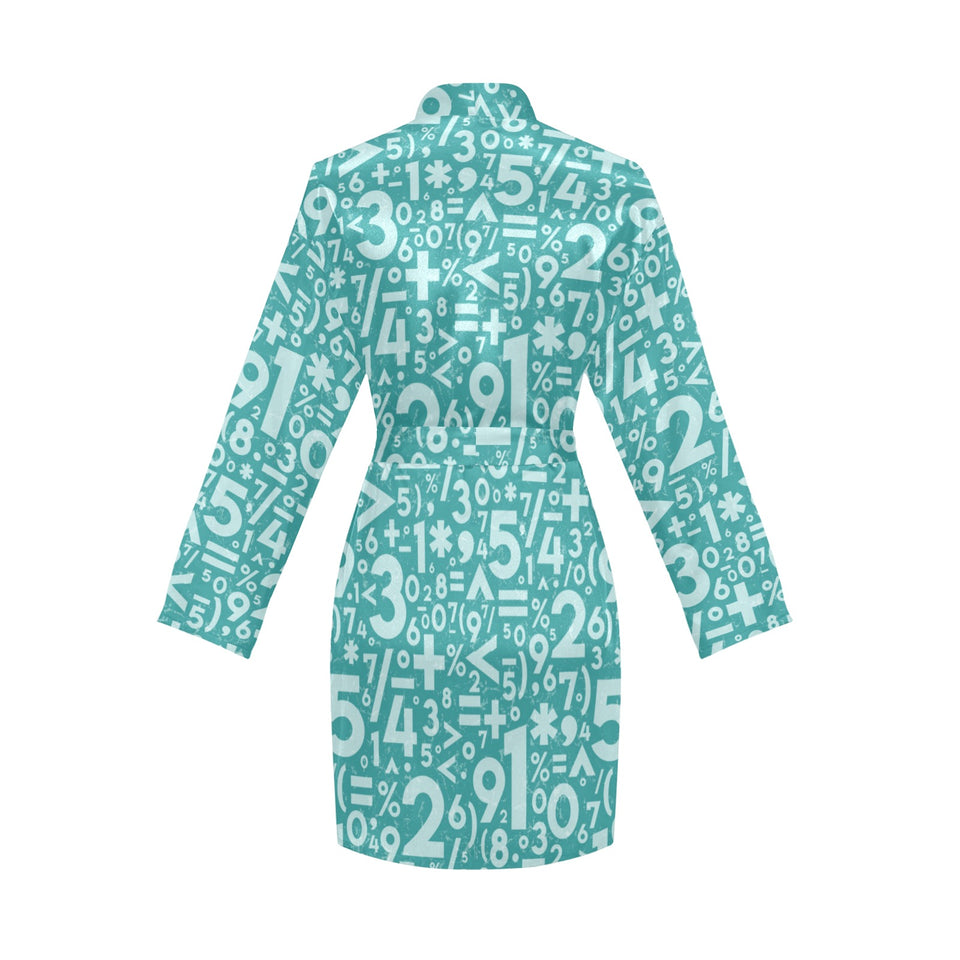 Math Pattern Print Design 05 Women's Long Sleeve Belted Night Robe