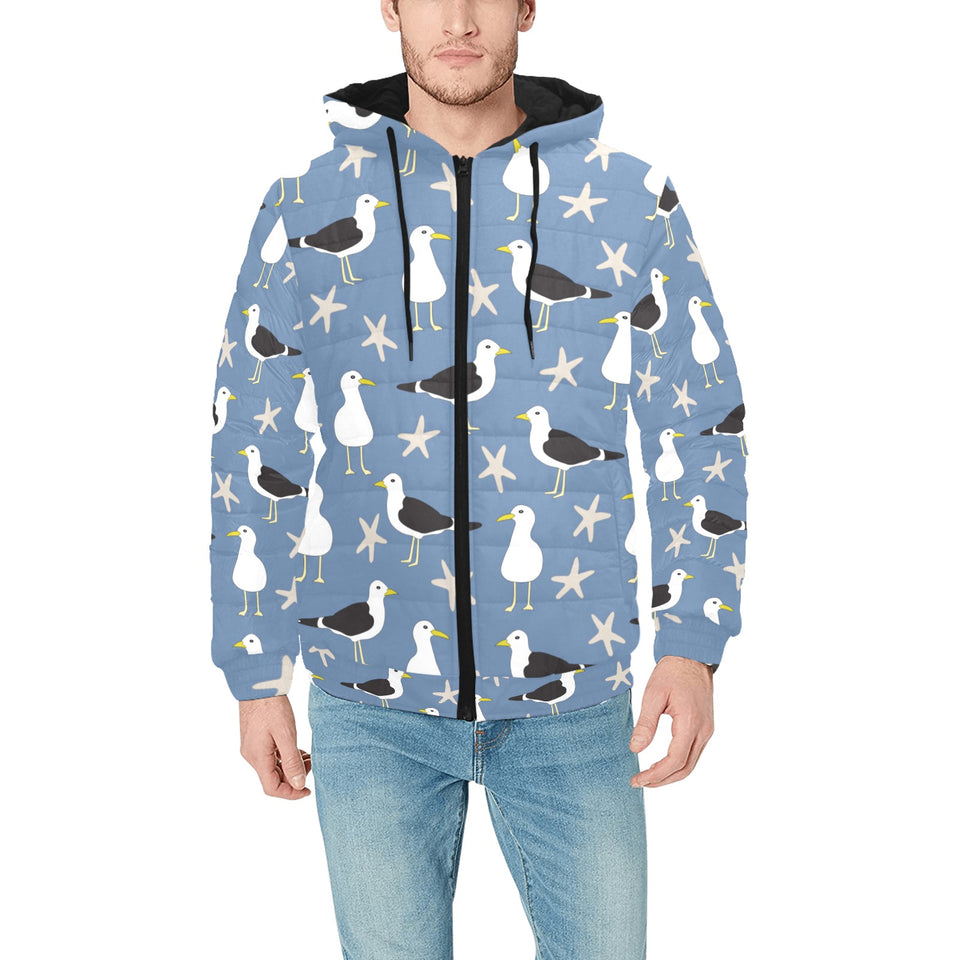 Seagull Pattern Print Design 01 Men's Padded Hooded Jacket(ModelH42)