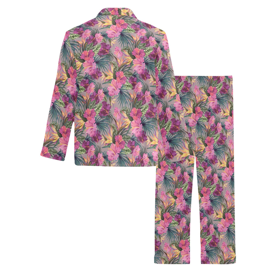 Hibiscus Pattern Print Design 03 Men's Long Pajama Set