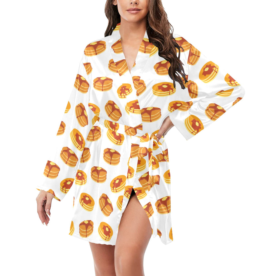 Pancake Pattern Print Design 04 Women's Long Sleeve Belted Night Robe