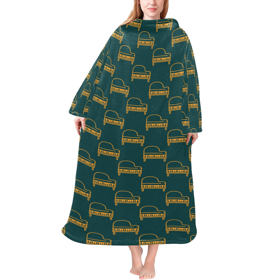 Piano Pattern Print Design 03 Blanket Robe with Sleeves