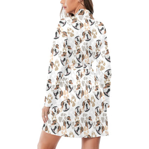 English Bulldog Pattern Print Design 01 Women's Long Sleeve Belted Night Robe