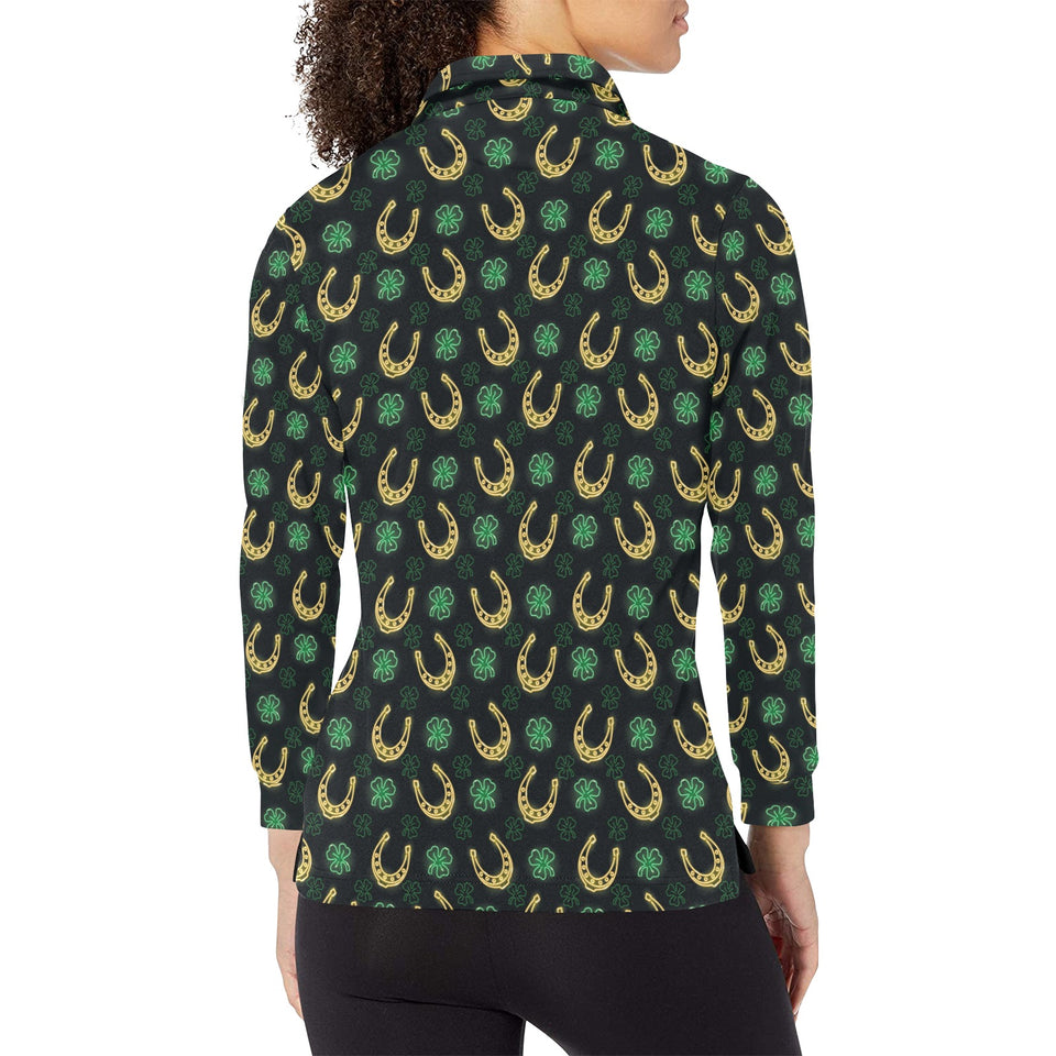 Horseshoes Pattern Print Design 04 Women's Long Sleeve Polo Shirt