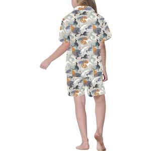 Greyhound Pattern Print Design 04 Kids' Boys' Girls' V-Neck Short Pajama Set