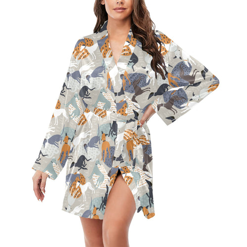 Greyhound Pattern Print Design 04 Women's Long Sleeve Belted Night Robe