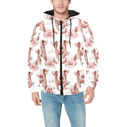 Pig Pattern Print Design 04 Men's Padded Hooded Jacket(ModelH42)