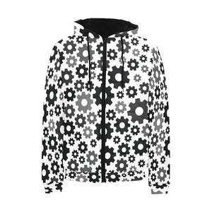 Gear Pattern Print Design 01 Men's Padded Hooded Jacket(ModelH42)