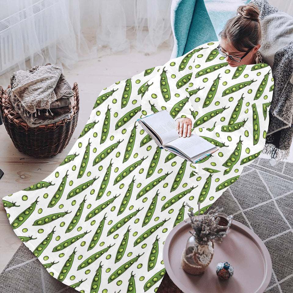 Green Peas Pattern Print Design 03 Blanket Robe with Sleeves