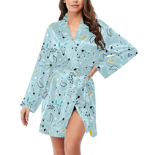 Greyhound Pattern Print Design 03 Women's Long Sleeve Belted Night Robe