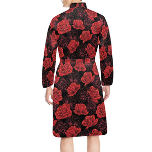 Rose Pattern Print Design 01 Men's Long Sleeve Belted Night Robe