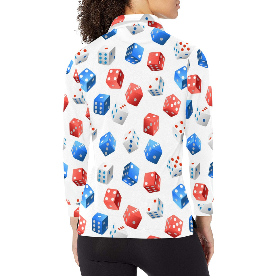 Dice Pattern Print Design 01 Women's Long Sleeve Polo Shirt