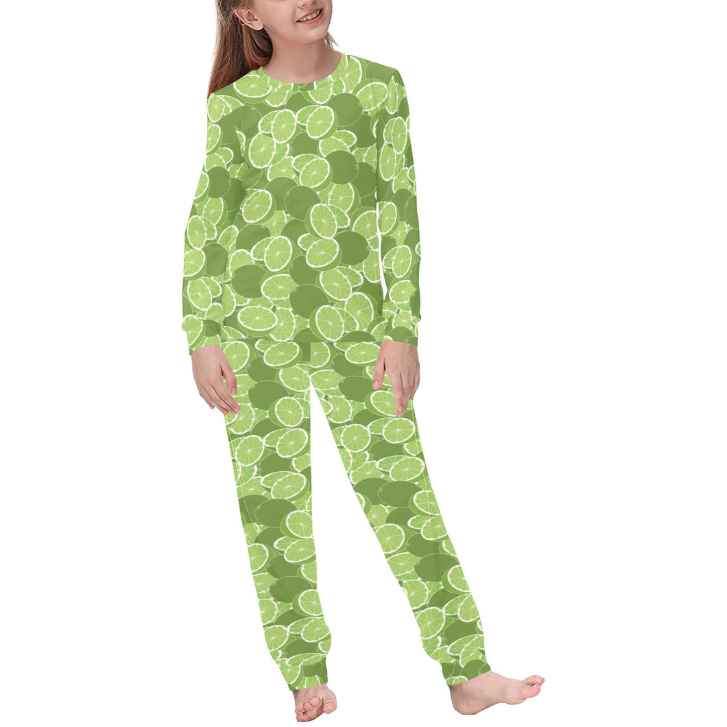 Lime Pattern Background Kids' Boys' Girls' All Over Print Pajama Set