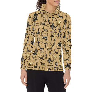 Egypt Hieroglyphics Pattern Print Design 02 Women's Long Sleeve Polo Shirt