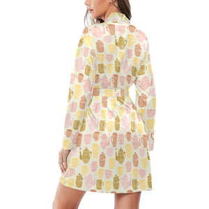 Tea pots Pattern Print Design 02 Women's Long Sleeve Belted Night Robe