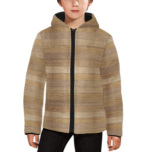 Wood Printed Pattern Print Design 02 Kids' Boys' Girls' Padded Hooded Jacket