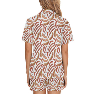 Sausage Pattern Print Design 05 Women's V-Neck Short Pajama Set