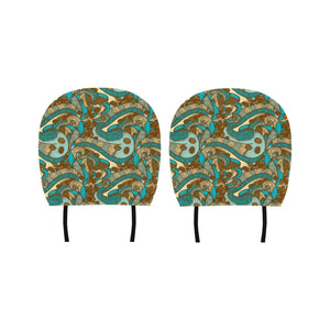 Coffee Bean Pattern Graphic Ornate Car Headrest Cover