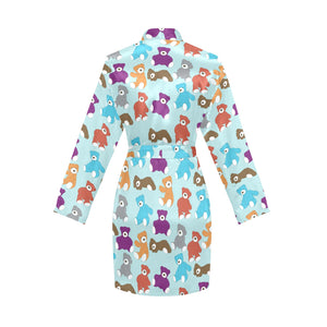 Teddy Bear Pattern Print Design 03 Women's Long Sleeve Belted Night Robe