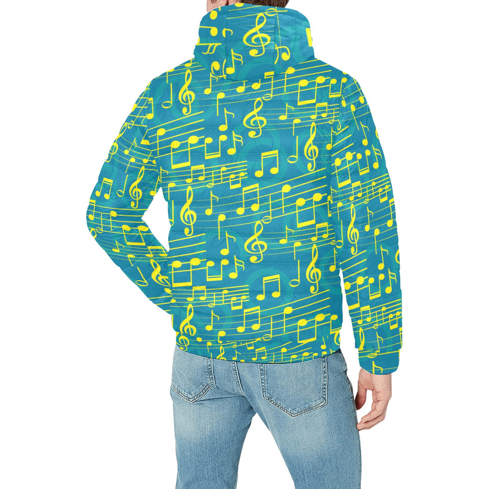 Music Notes Pattern Print Design 05 Men's Padded Hooded Jacket(ModelH42)