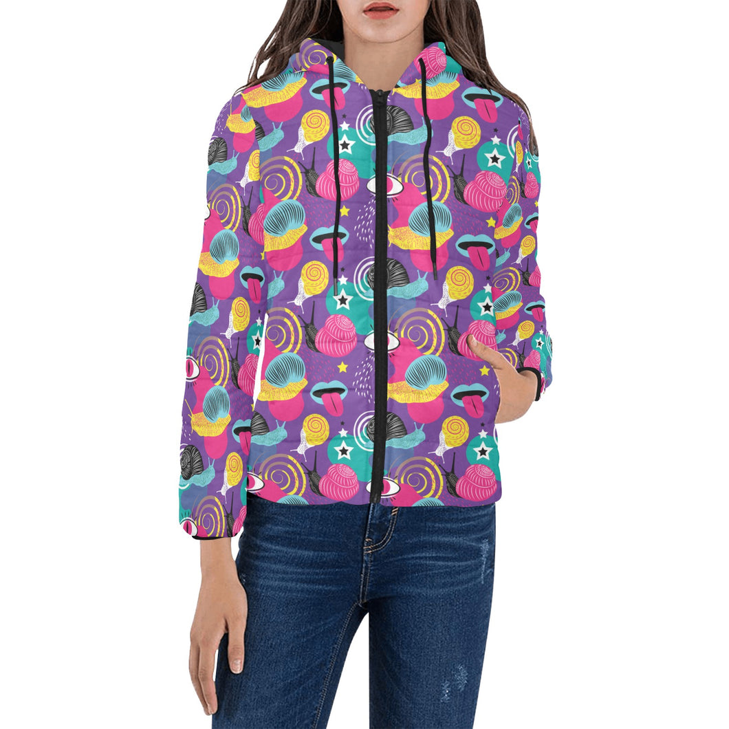 Snail Pattern Print Design 02 Women's Padded Hooded Jacket