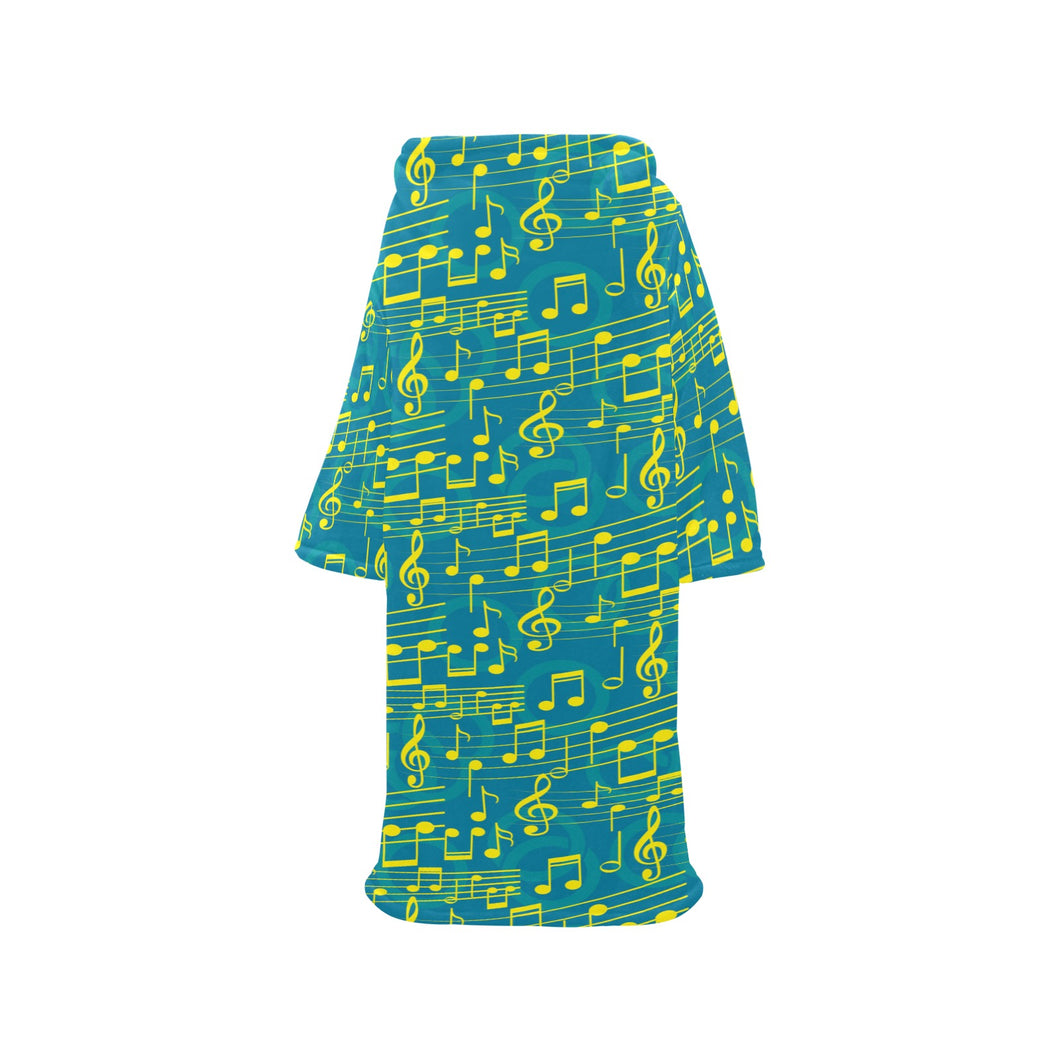 Music Notes Pattern Print Design 05 Blanket Robe with Sleeves