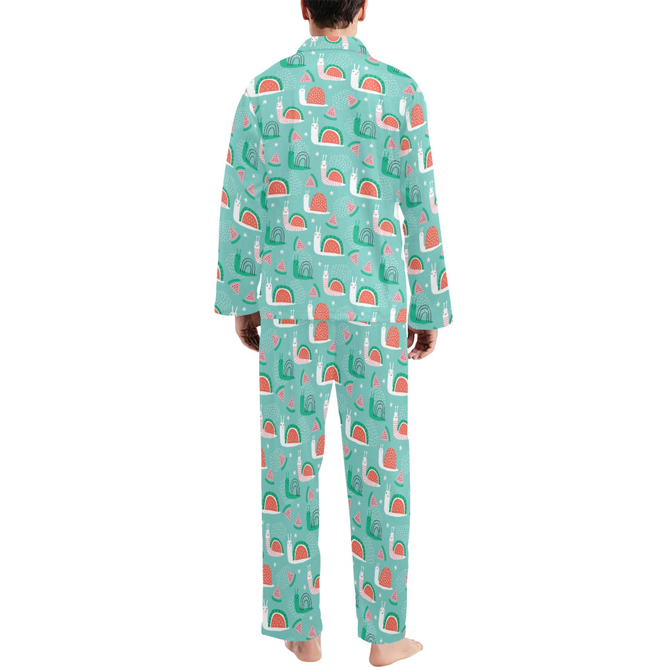 Snail Pattern Print Design 01 Men's Long Pajama Set