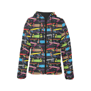 Skate Board Pattern Print Design 03 Women's Padded Hooded Jacket