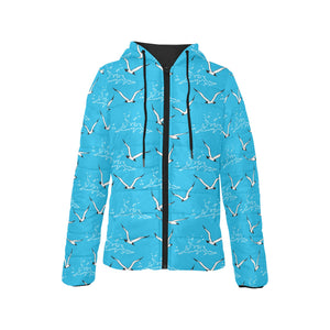 Seagull Pattern Print Design 05 Women's Padded Hooded Jacket