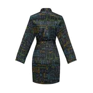 Math Pattern Print Design 04 Women's Long Sleeve Belted Night Robe